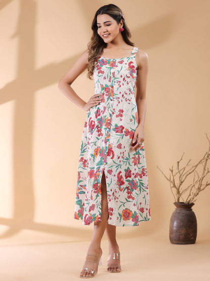 Janasya Light Cotton Floral A-Line Kurta
