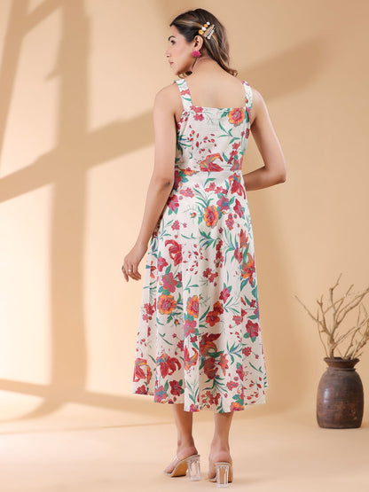 Janasya Light Cotton Floral A-Line Kurta