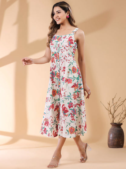 Janasya Light Cotton Floral A-Line Kurta