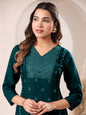 Janasya Dark Rayon Embroidered Straight Kurta