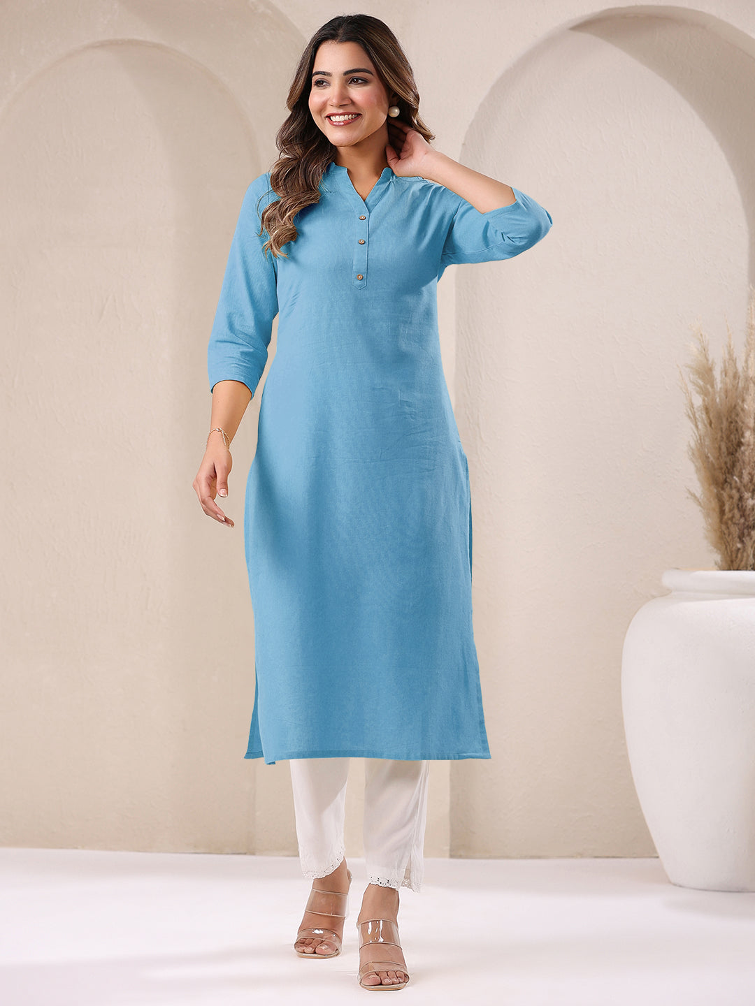 Janasya Light Cotton Solid Straight Kurta