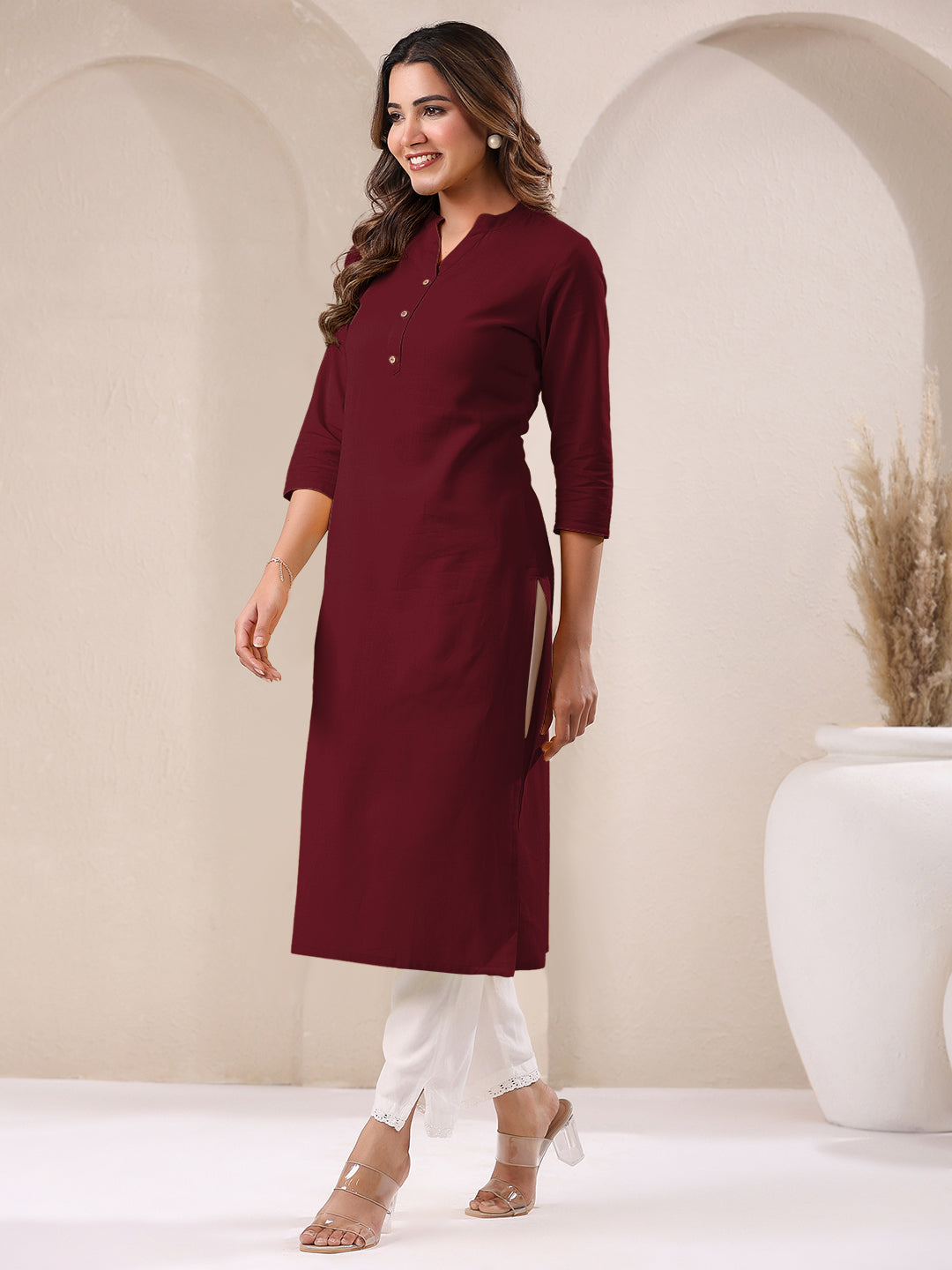 Janasya Light Cotton Solid Straight Kurta