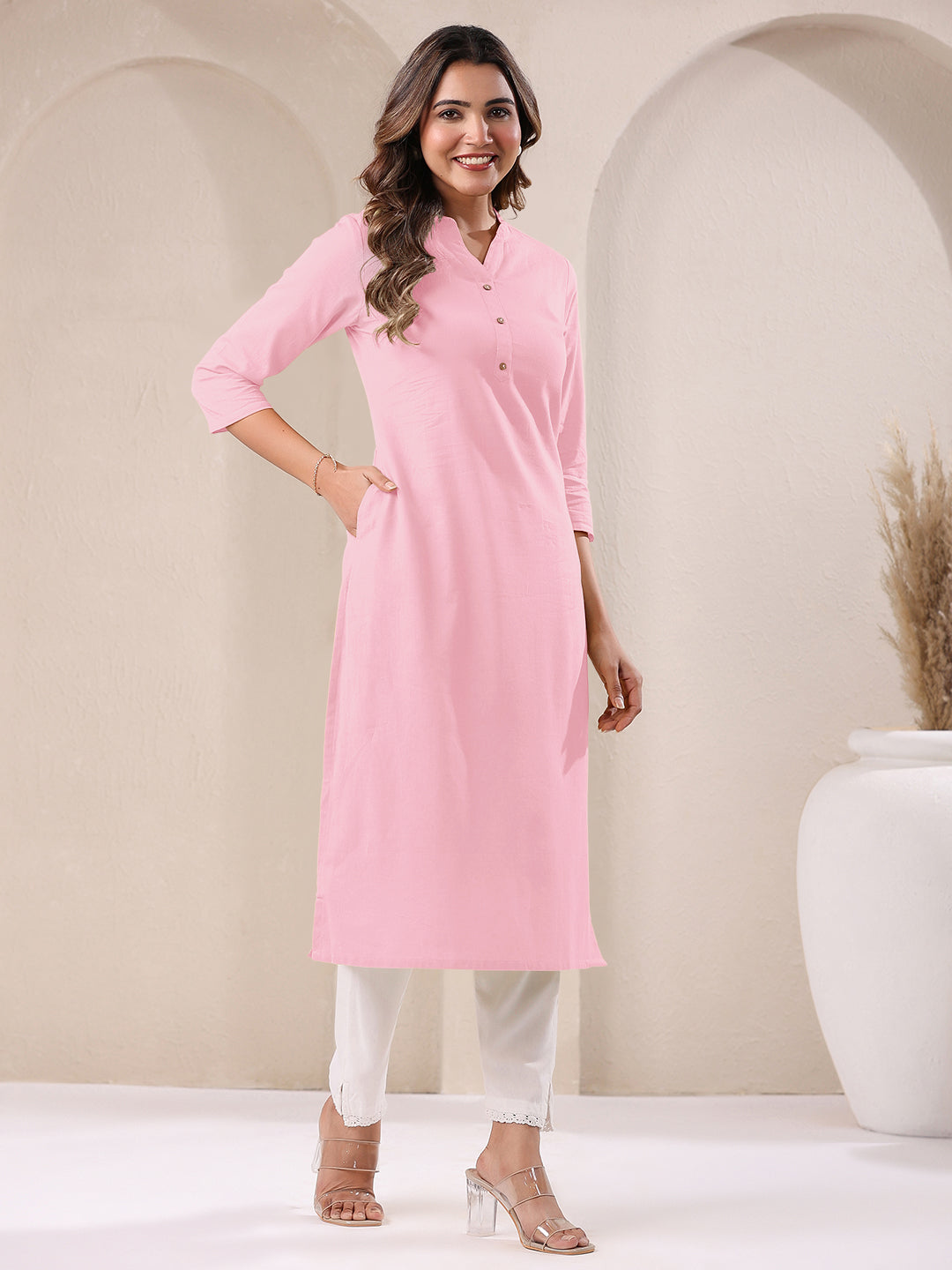 Janasya Light Cotton Solid Straight Kurta
