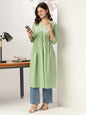 Janasya Light Cotton Yoke Embroidery A-Line Kurta