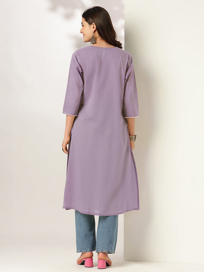 Janasya Light Cotton Yoke Embroidery Straight Kurta