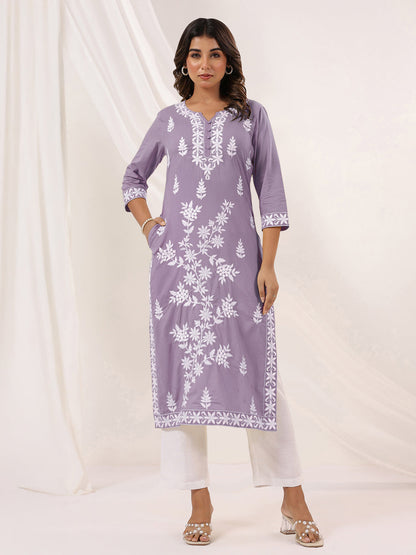 Janasya Light Cotton Embroidered Straight Kurta