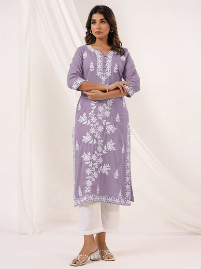 Janasya Light Cotton Embroidered Straight Kurta