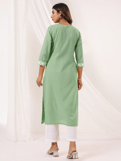 Janasya Light Cotton Embroidered Straight Kurta