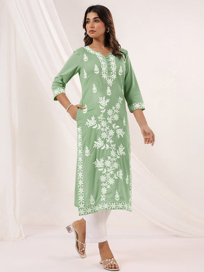 Janasya Light Cotton Embroidered Straight Kurta