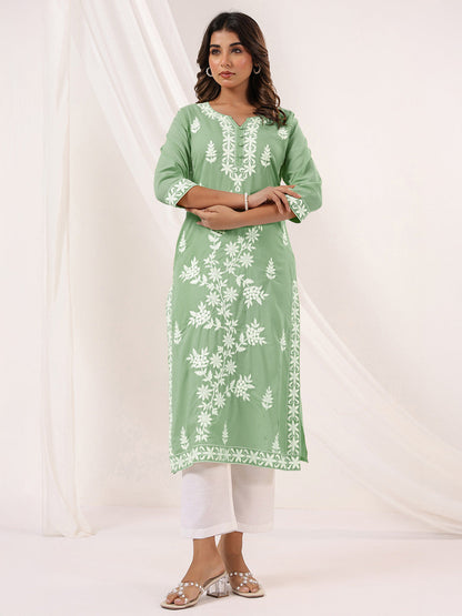 Janasya Light Cotton Embroidered Straight Kurta