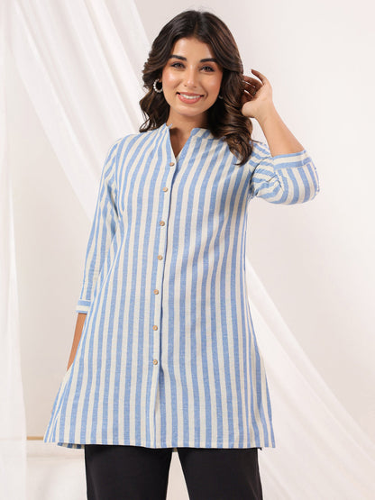 Janasya Light Cotton Striped Straight Kurta