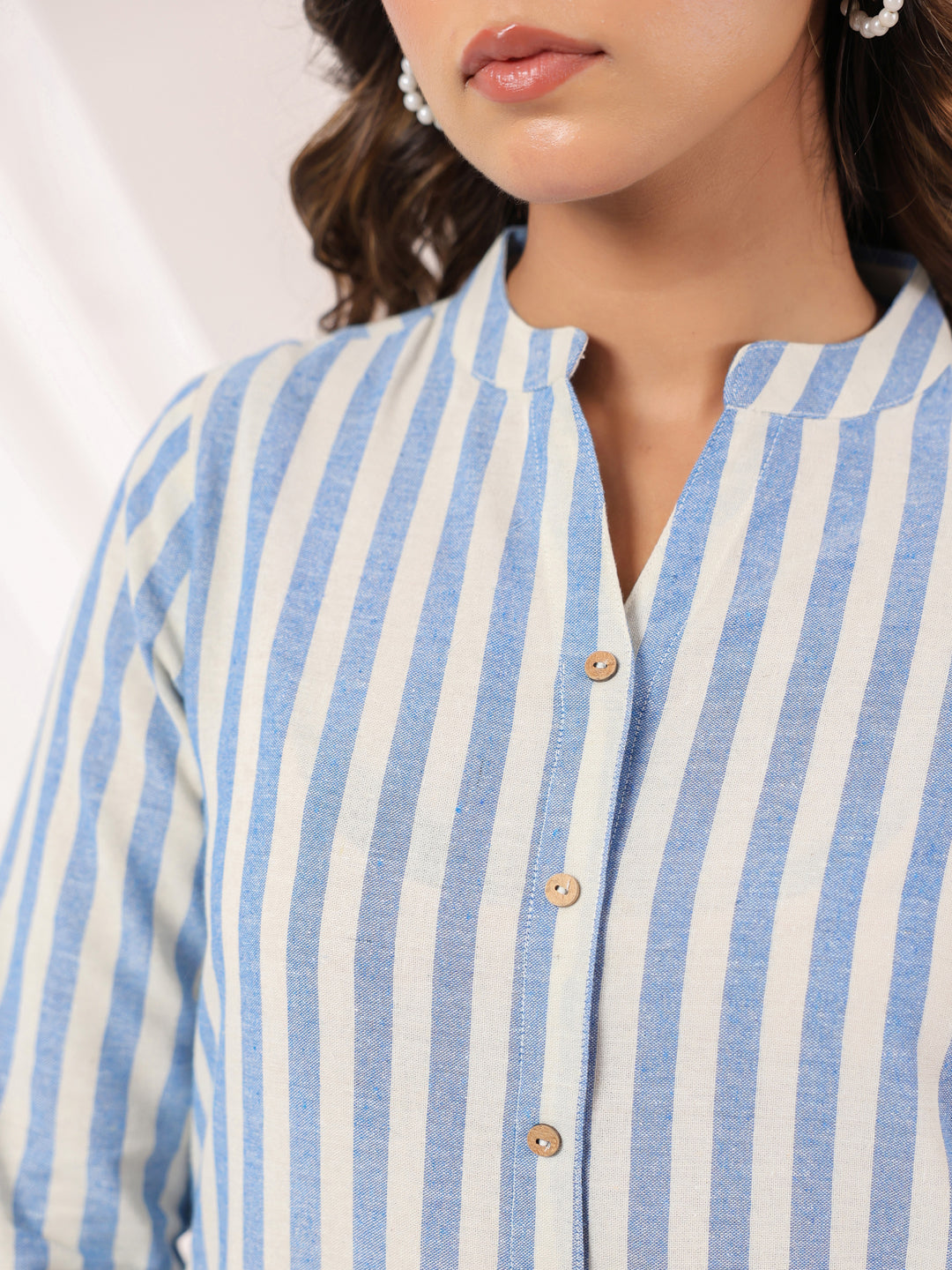 Janasya Light Cotton Striped Straight Kurta