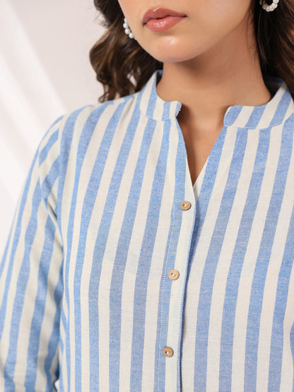 Janasya Light Cotton Striped Straight Kurta