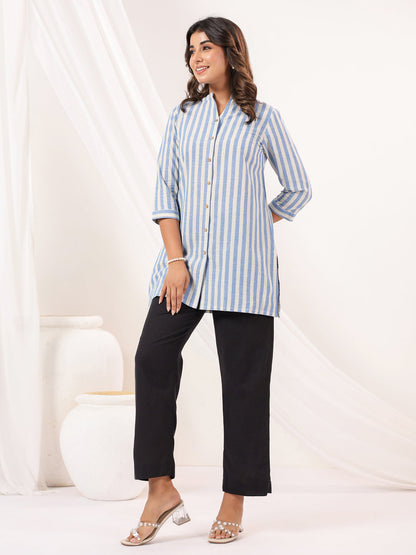 Janasya Light Cotton Striped Straight Kurta