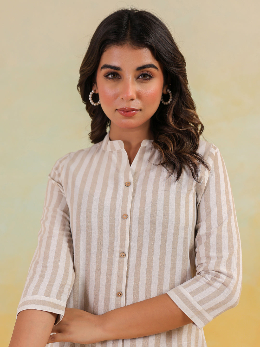 Janasya Light Cotton Striped Straight Kurta