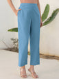 Janasya Light Blue Cotton Solid Pant