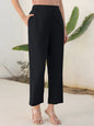 Janasya Black Cotton Solid Pant