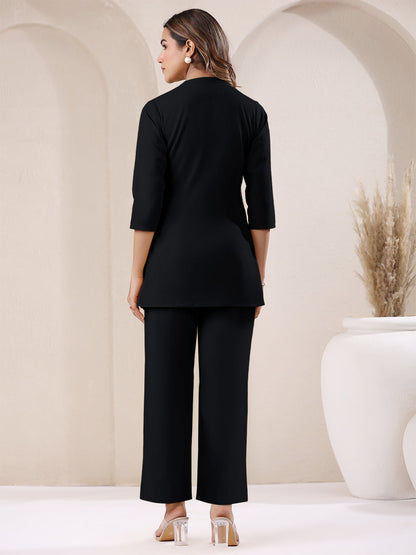 Janasya Black Cotton Solid Pant