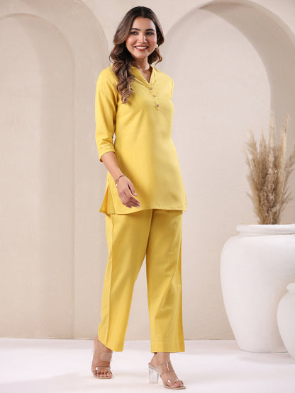 Janasya Yellow Cotton Solid Pant