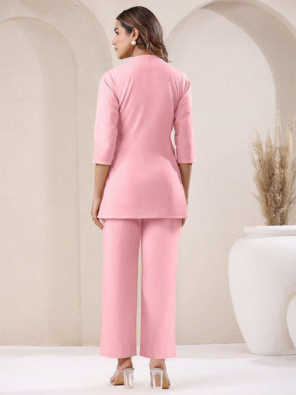 Janasya Pink Cotton Solid Pant