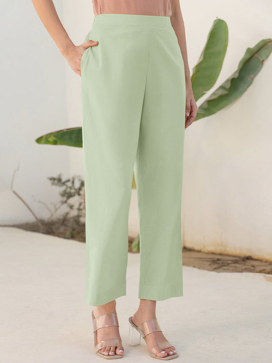 Janasya Mint Cotton Solid Pant