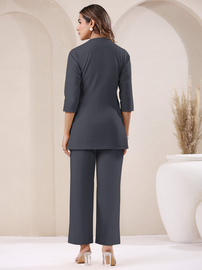 Janasya Grey Cotton Solid Pant