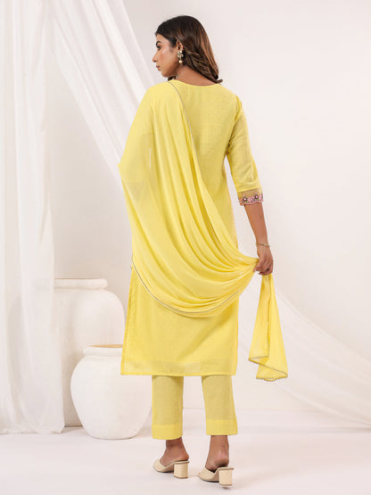 Janasya Light Dobby Cotton Embroidered Straight Kurta Set