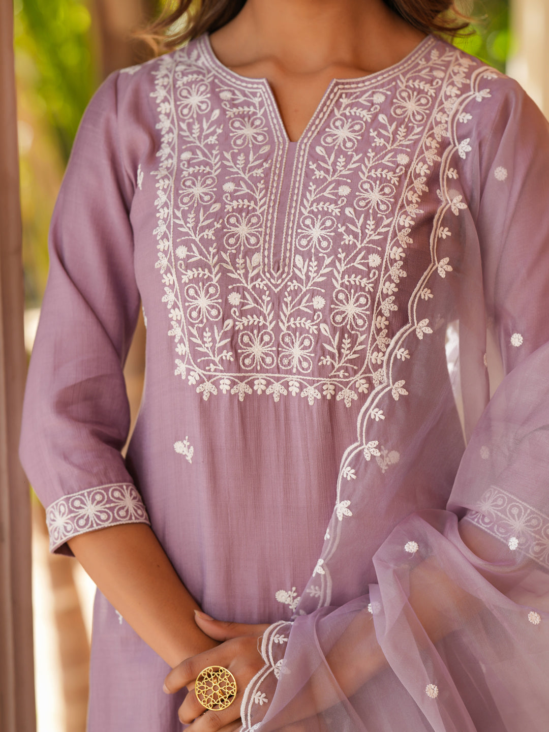Janasya Light Silk Blend Embroidered Straight Kurta Set