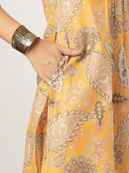 Janasya Bright Silk Blend Floral Straight Kurta Set