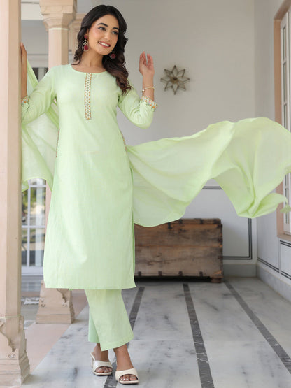 Janasya Light Cotton Self Design Straight Kurta Set