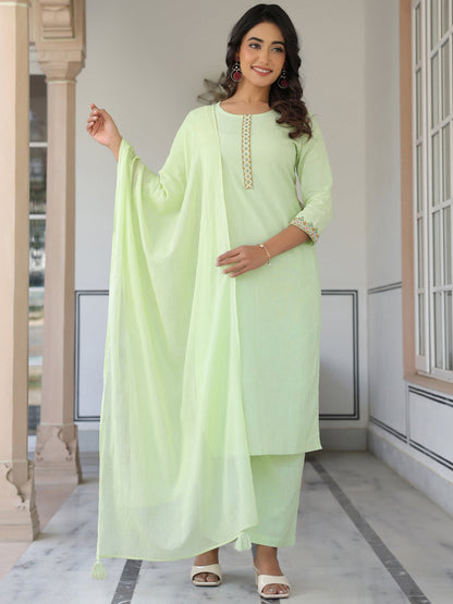 Janasya Light Cotton Self Design Straight Kurta Set