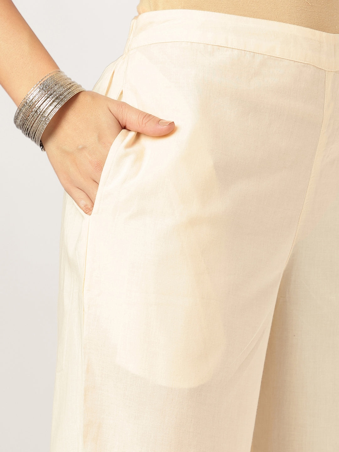 Janasya Light Cotton Yoke Embroidery A-Line Kurta Set