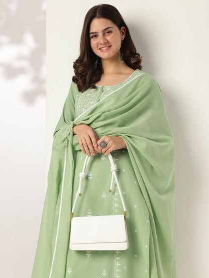 Janasya Light Cotton Embroidered Straight Kurta Set