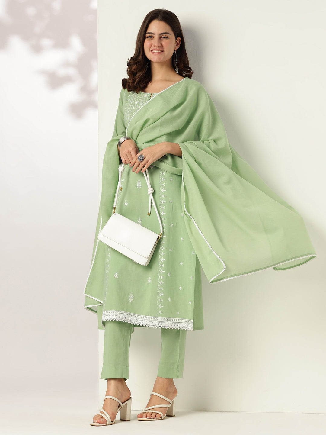 Janasya Light Cotton Embroidered Straight Kurta Set