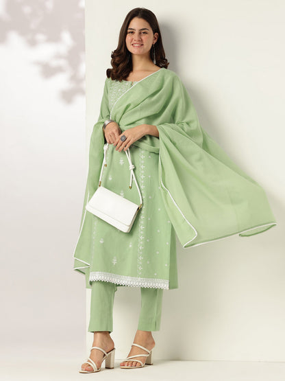 Janasya Light Cotton Embroidered Straight Kurta Set