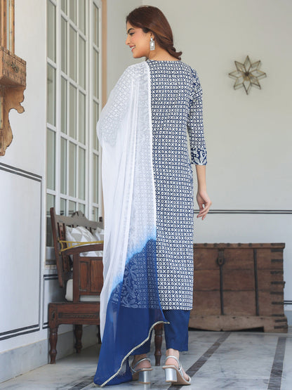 Janasya Dark Rayon Floral A-Line Kurta Set