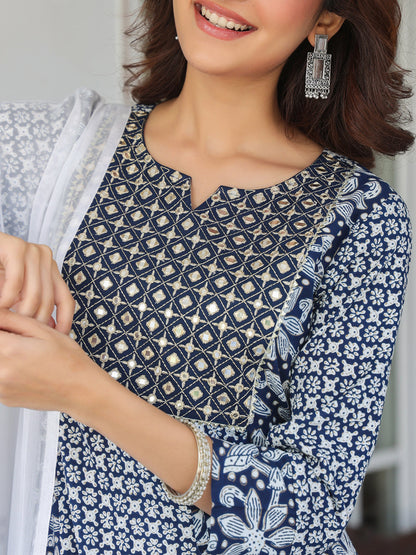 Janasya Dark Rayon Floral A-Line Kurta Set