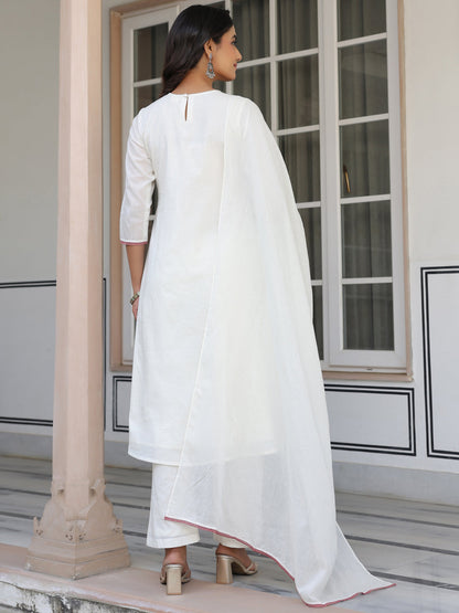 Janasya Light Cotton Yoke Embroidery A-Line Kurta Set