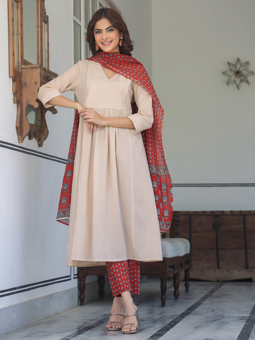 Janasya Light Cotton Solid A-Line Kurta Set