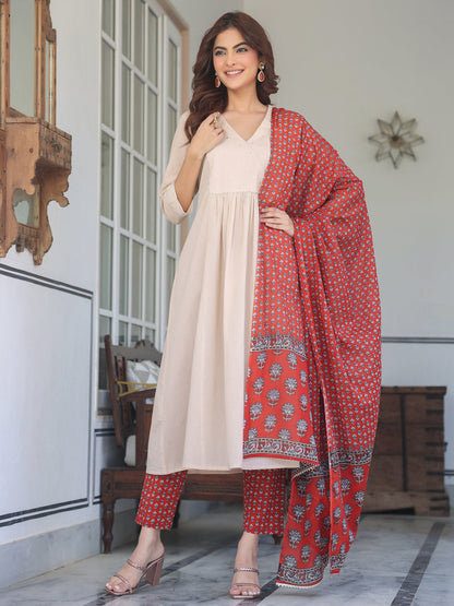 Janasya Light Cotton Solid A-Line Kurta Set