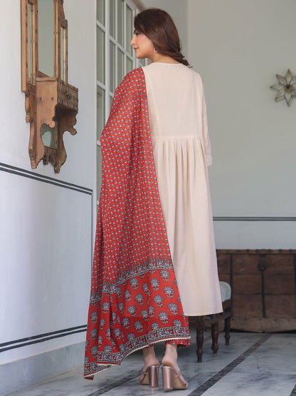 Janasya Light Cotton Solid A-Line Kurta Set