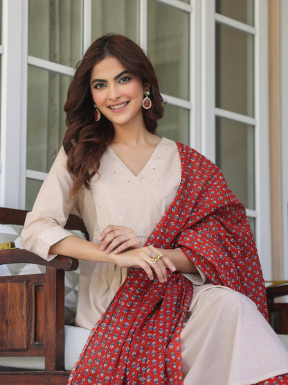 Janasya Light Cotton Solid A-Line Kurta Set