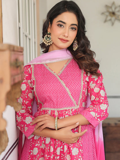 Janasya Bright Cotton Floral A-Line Kurta Set