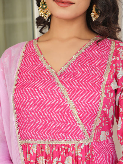 Janasya Bright Cotton Floral A-Line Kurta Set