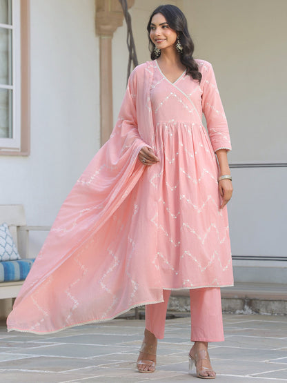 Janasya Light Cotton Embroidered A-Line Kurta Set