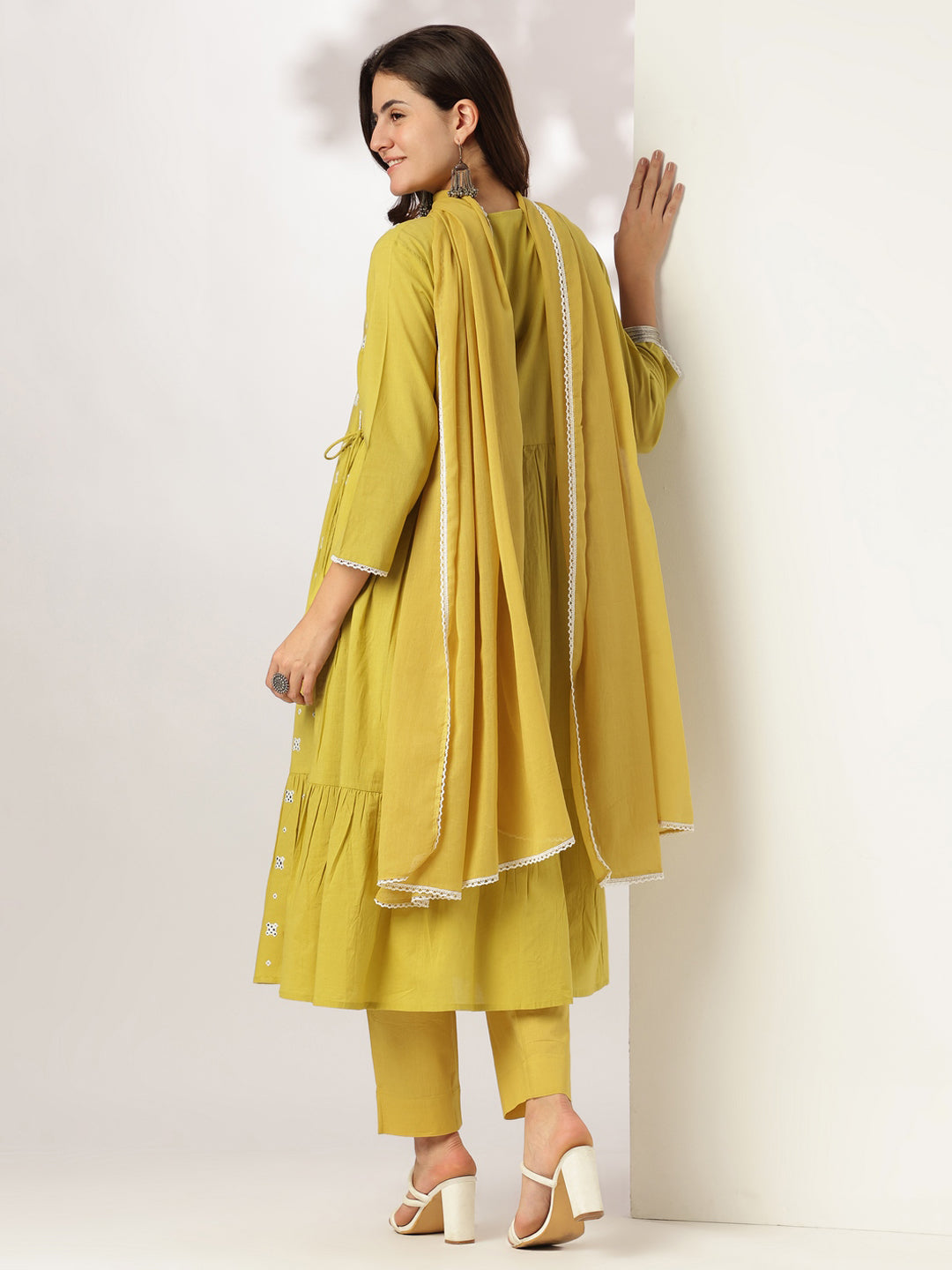 Janasya Bright Cotton Embroidered Angrakha Kurta Set