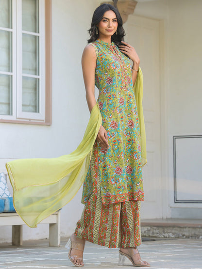 Janasya Bright Cotton Floral Straight Kurta Set
