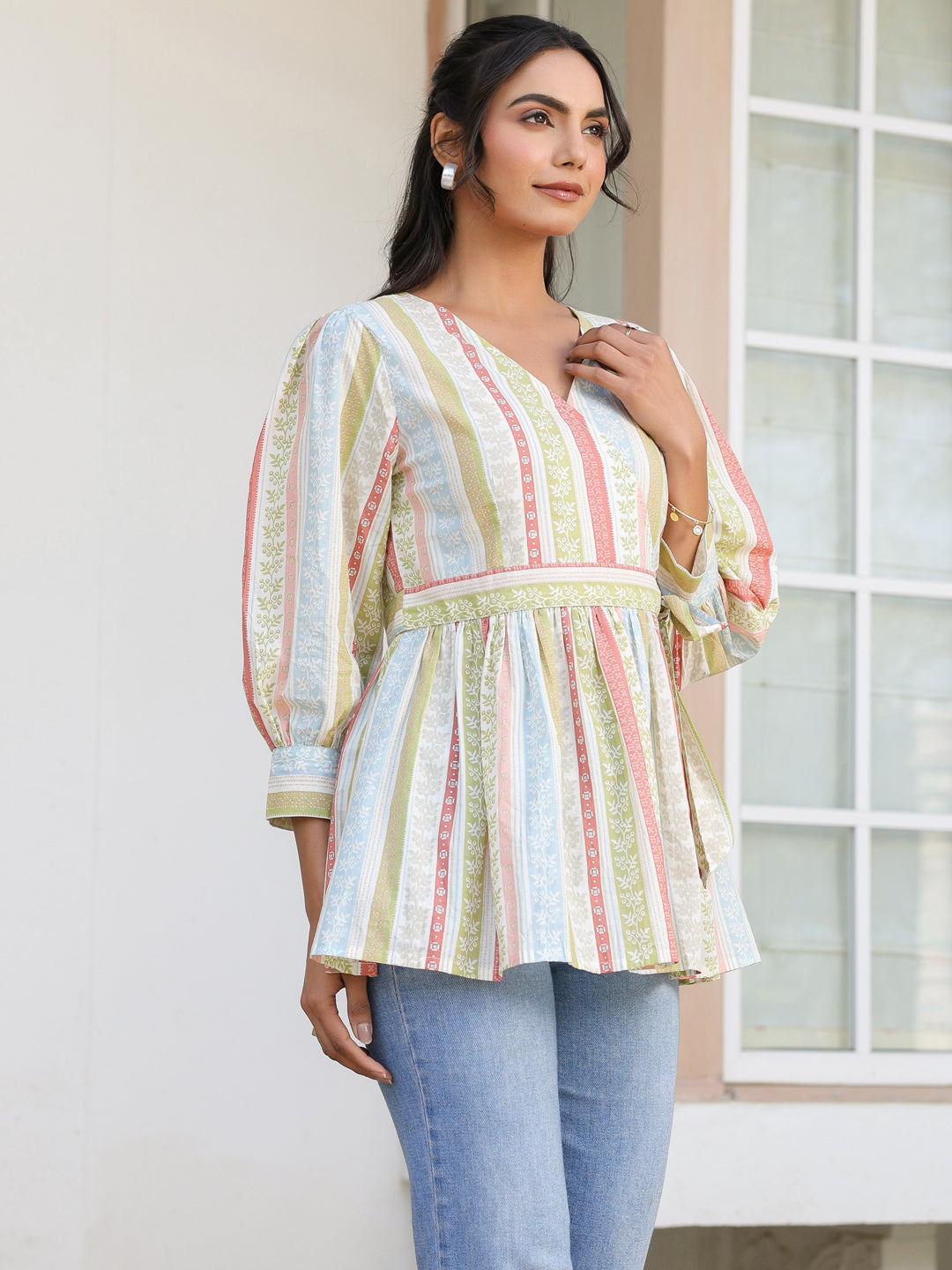 Janasya Light Cotton Floral Peplum Top