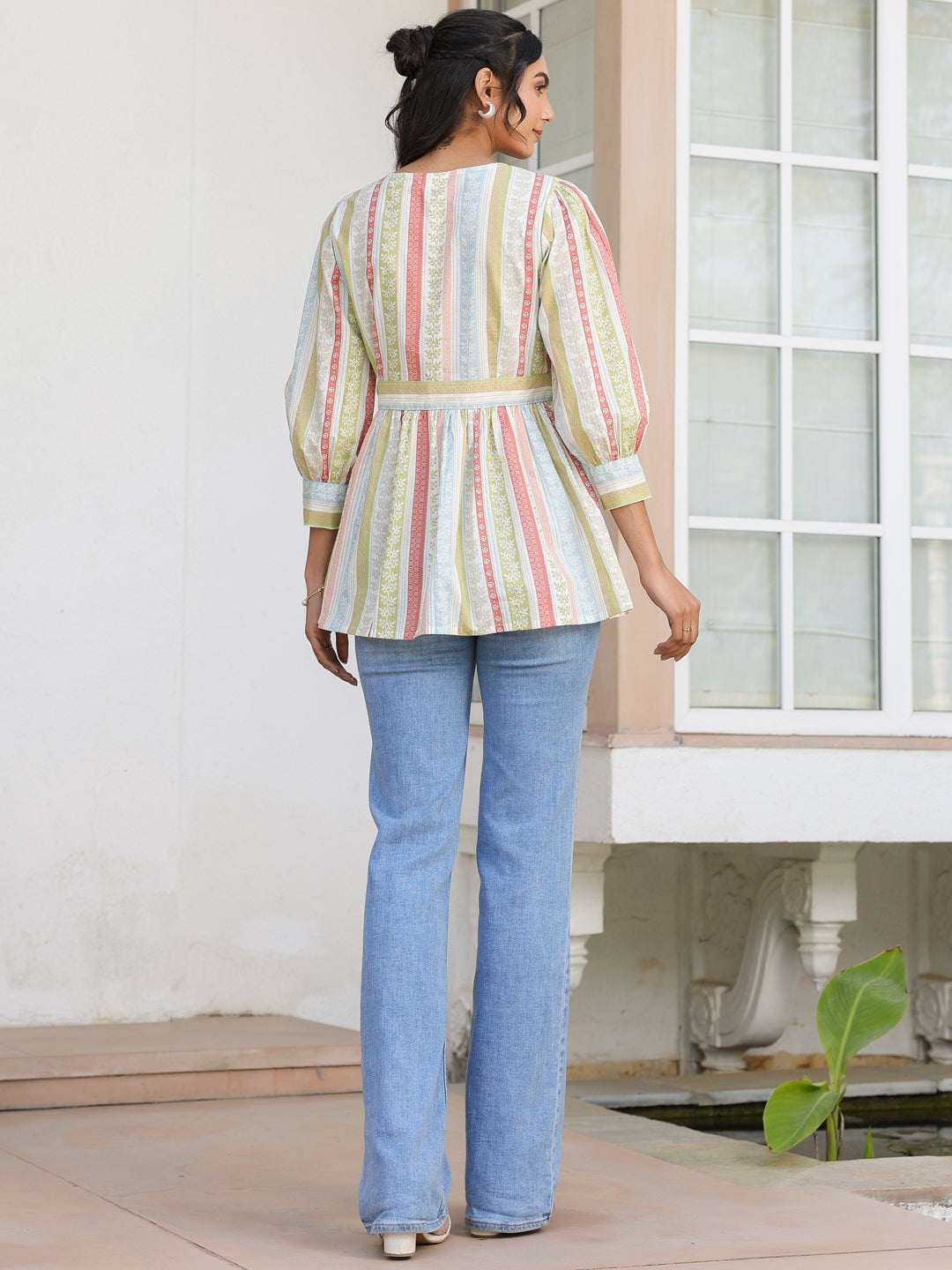 Janasya Light Cotton Floral Peplum Top