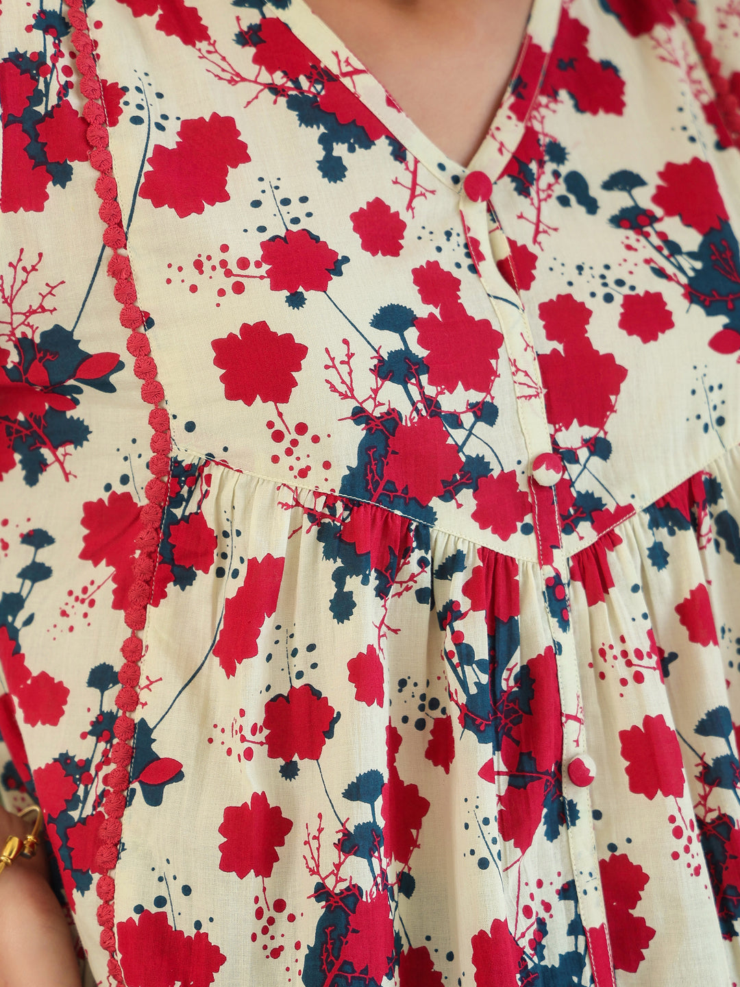 Janasya Light Cotton Floral A-Line Top
